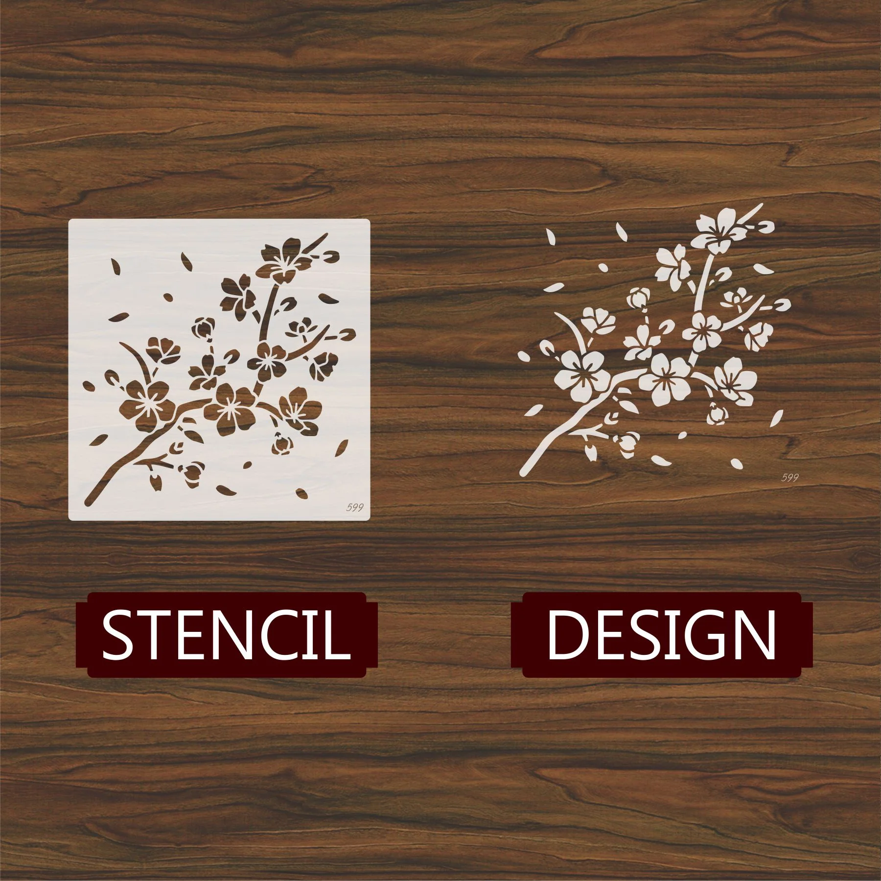 Cherry Blossom Branch Stencil for Walls, Furniture & Fabric – Japanese Floral Design – ID#599 - Image 4