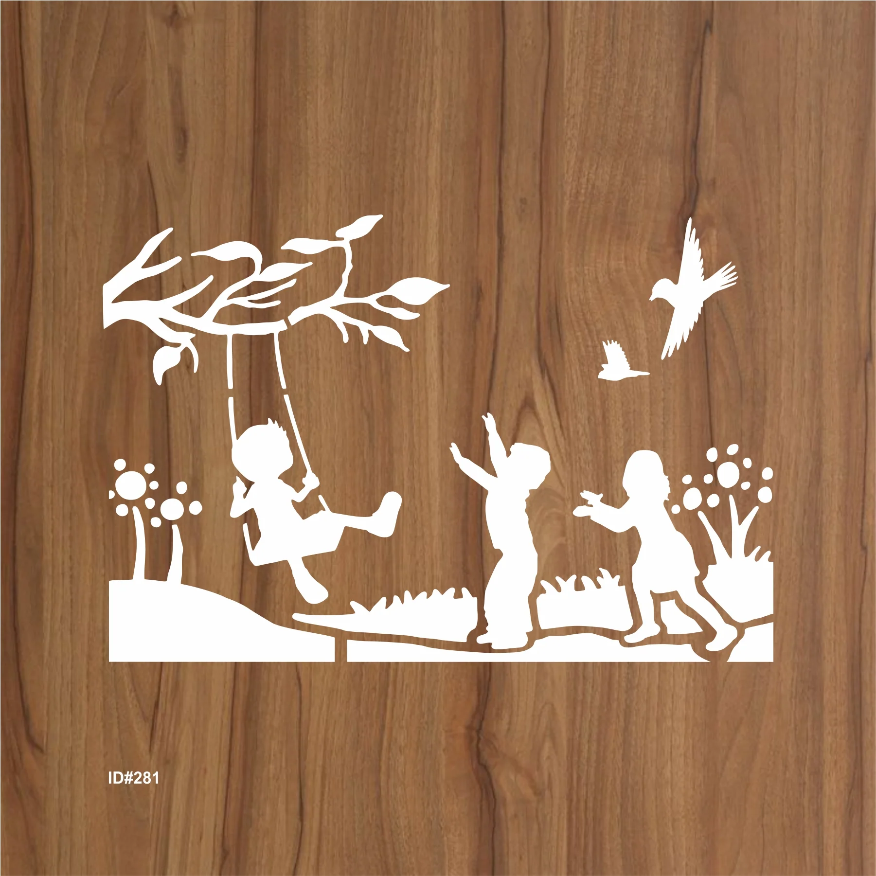 Children playing tree swing Stencil Wall Painting Scrapbook Coloring Embossing Album Decorative Template. ID #281 - Image 2