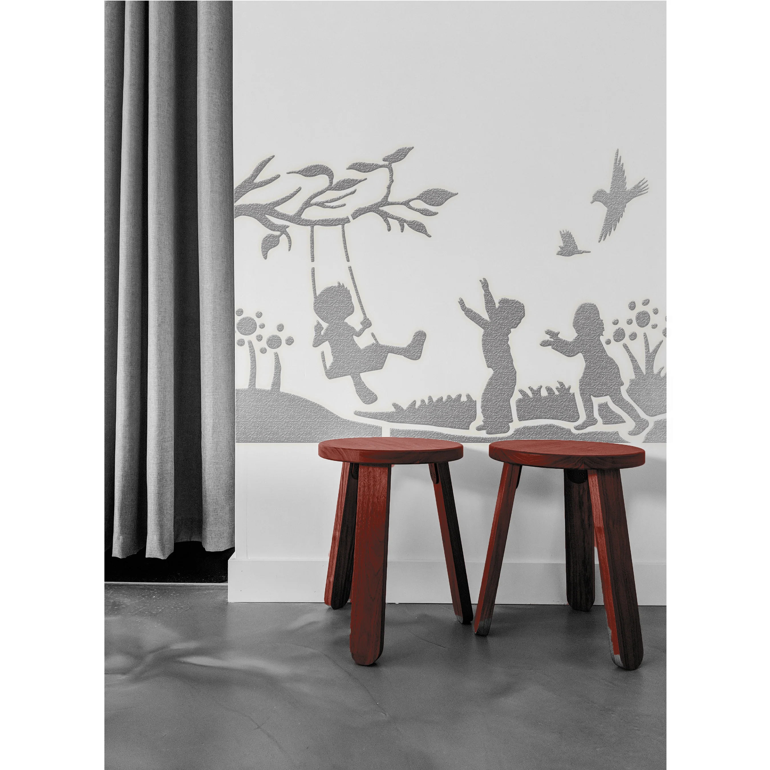 Children playing tree swing Stencil Wall Painting Scrapbook Coloring Embossing Album Decorative Template. ID #281 - Image 5