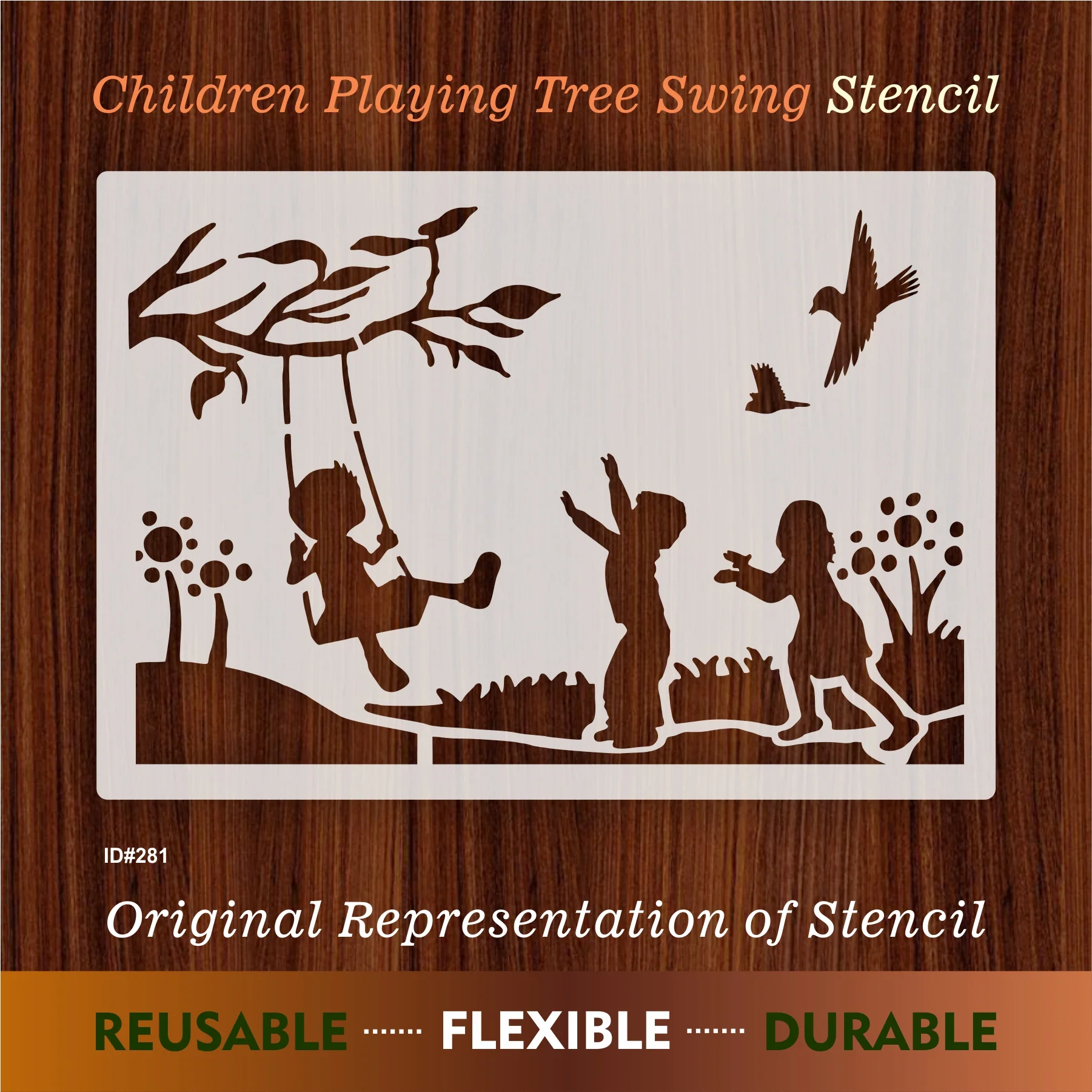 Children playing tree swing Stencil Wall Painting Scrapbook Coloring Embossing Album Decorative Template. ID #281 - Image 6