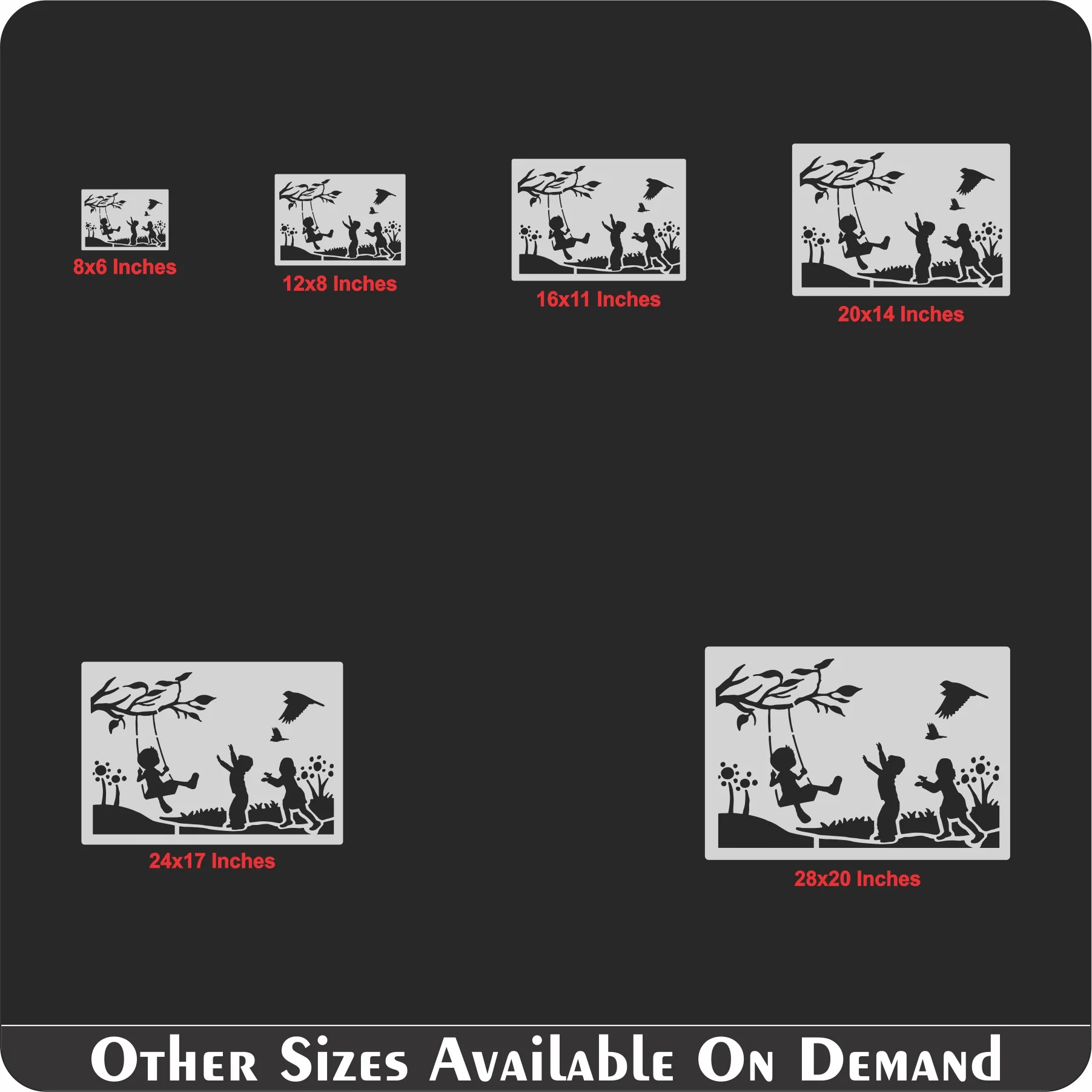 Children playing tree swing Stencil Wall Painting Scrapbook Coloring Embossing Album Decorative Template. ID #281 - Image 7