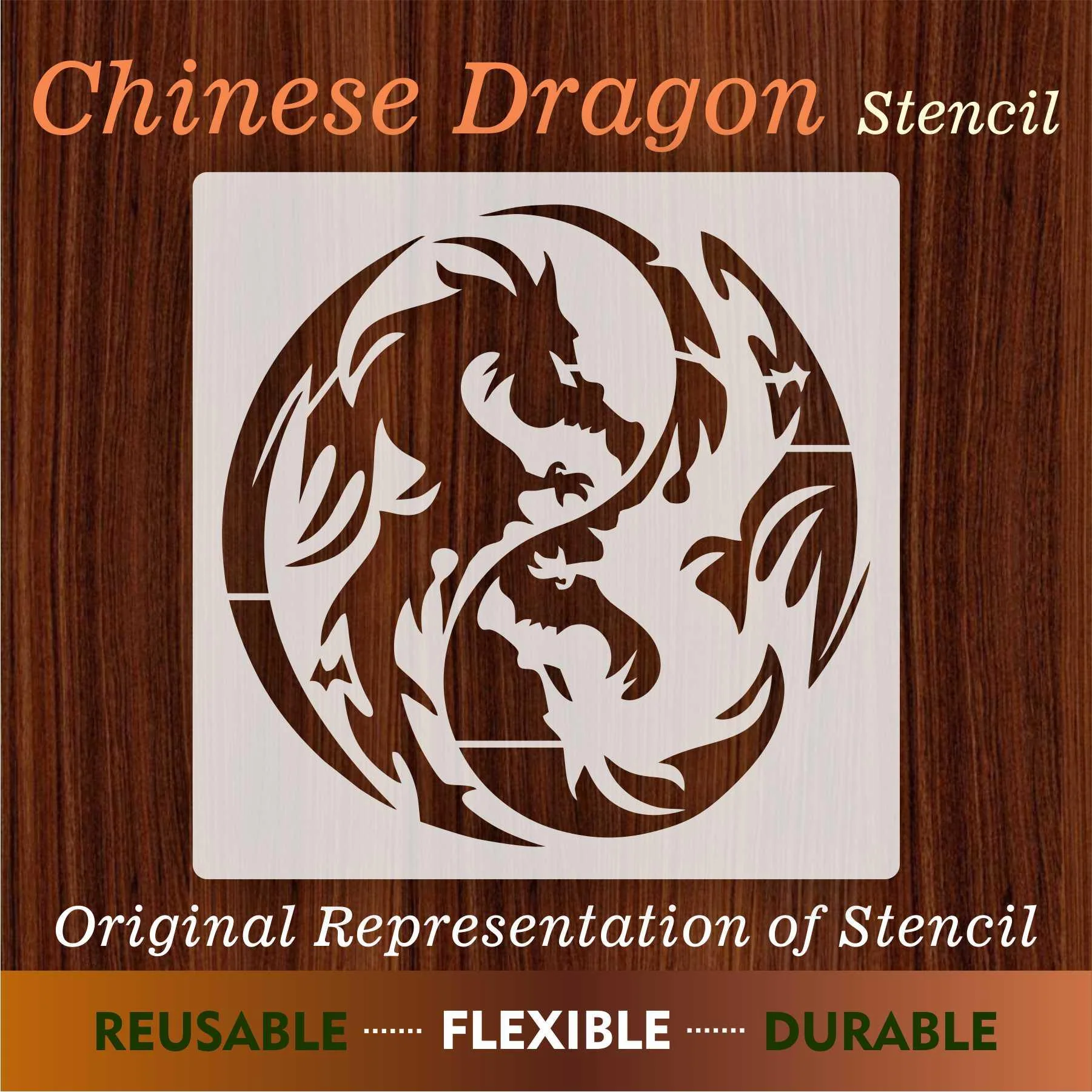 Chinese Dragon Reusable Stencil for Canvas and wall painting.ID# 436 - Image 7
