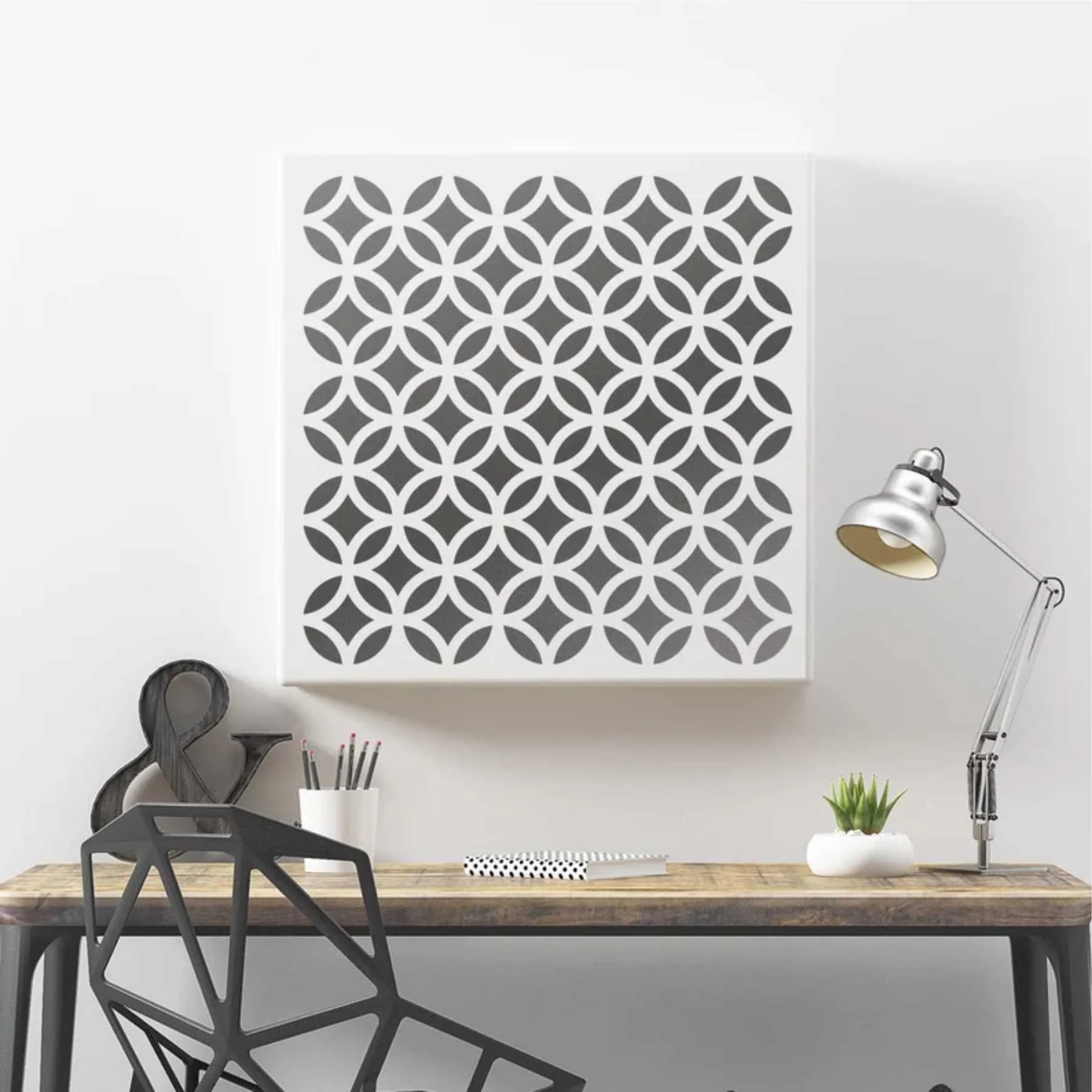 Circule And Diamond Pattern Reusable Stencil For Canvas And Wall Painting.ID#208I - Image 9