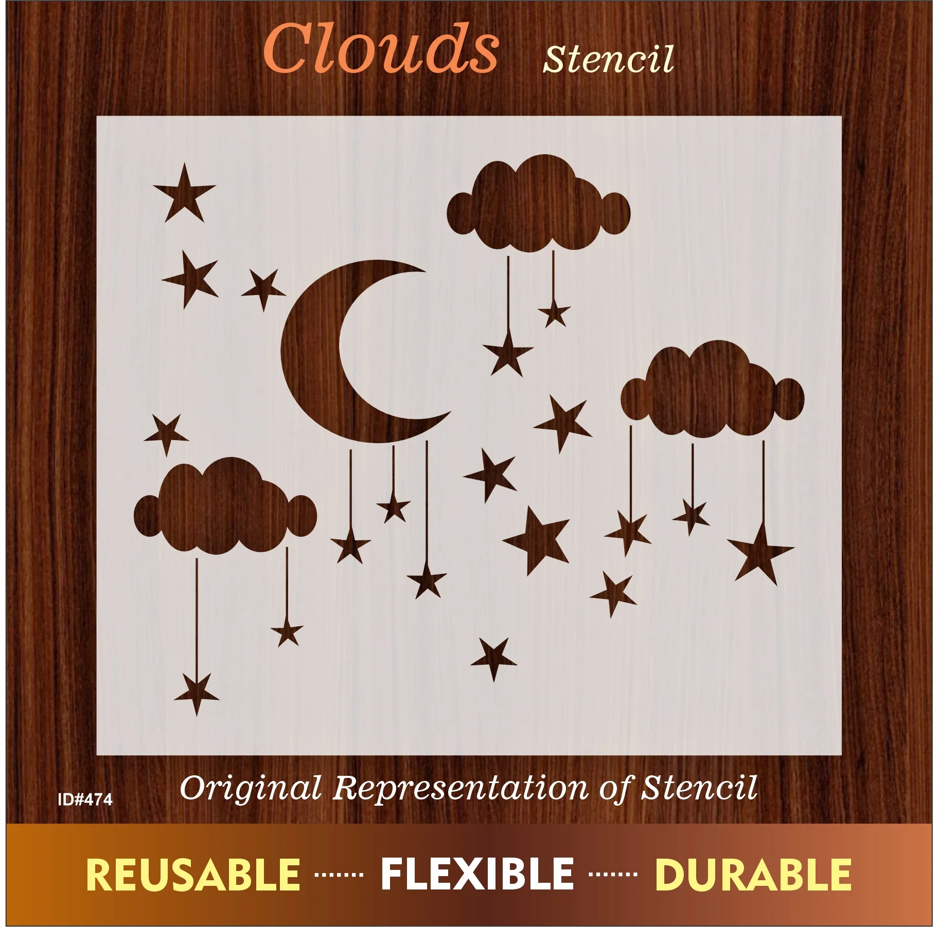 Cloud Reusable Stencil For Canvas And Wall Painting.ID #474 - Image 6