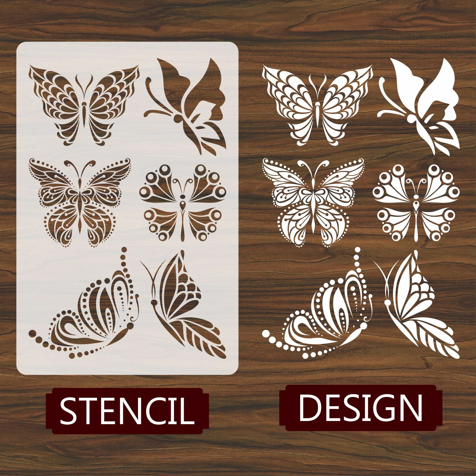 6 Modern Butterfly Reusable Stencil for Canvas and wall painting..ID#467 - Image 3