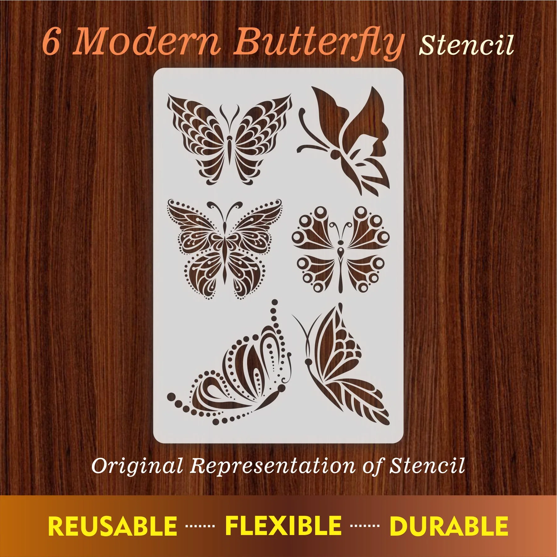 6 Modern Butterfly Reusable Stencil for Canvas and wall painting..ID#467 - Image 7