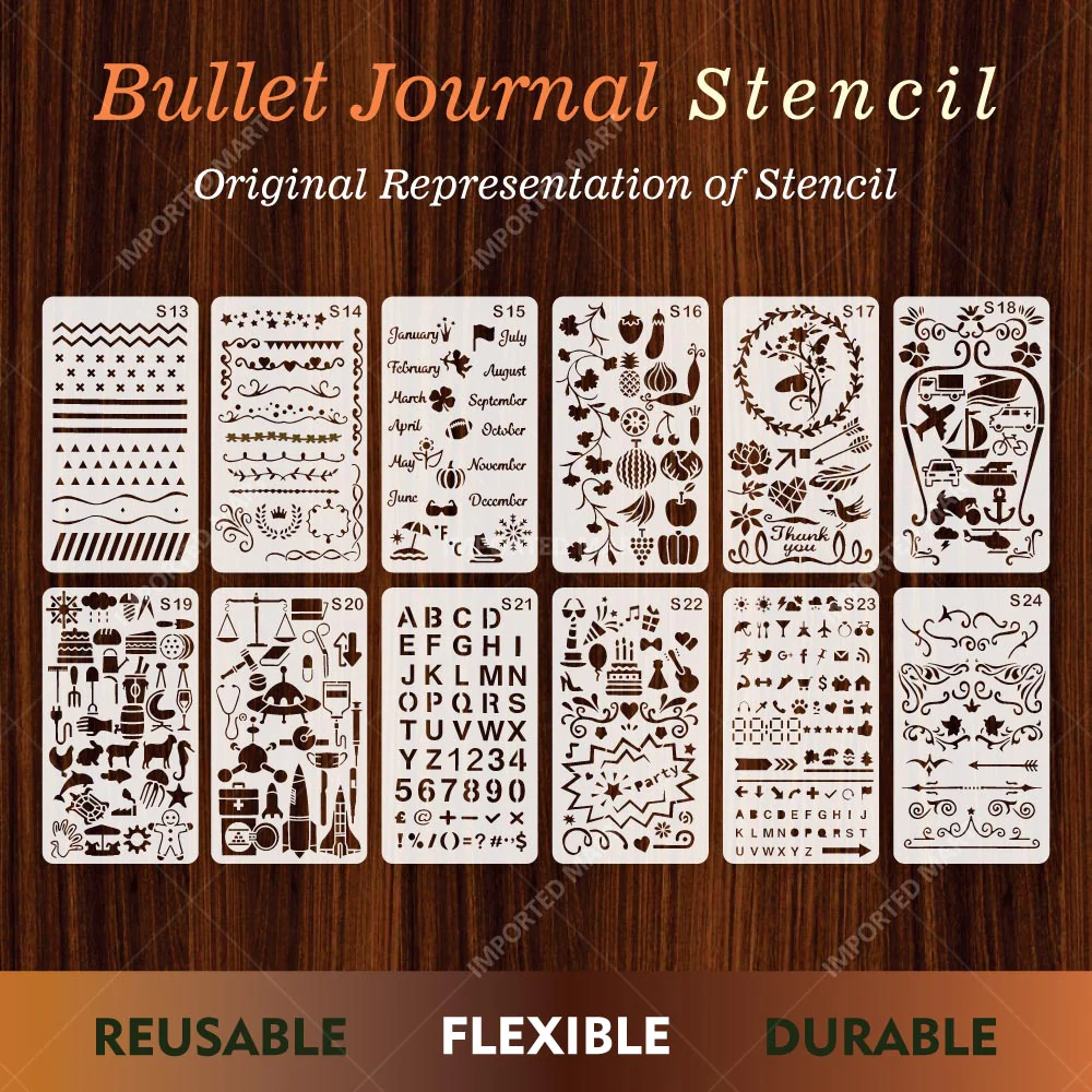 Bullet Journal Stencils Pack for Scrapbooking , Kids notebook and Bullet Journal – Decorative Symbols Design – ID# 715B - Image 2