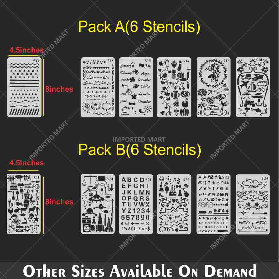 Bullet Journal Stencils Pack for Scrapbooking , Kids notebook and Bullet Journal – Decorative Symbols Design – ID# 715B - Image 8