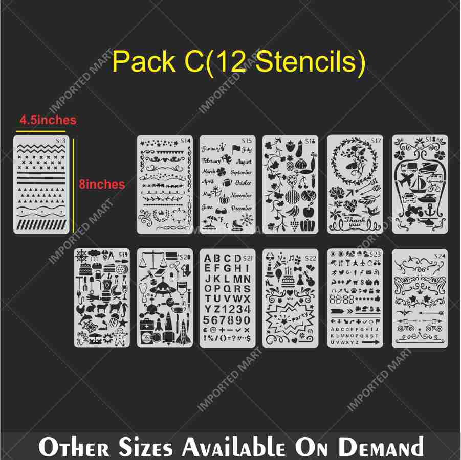Bullet Journal Stencils Pack for Scrapbooking , Kids notebook and Bullet Journal – Decorative Symbols Design – ID# 715B - Image 9