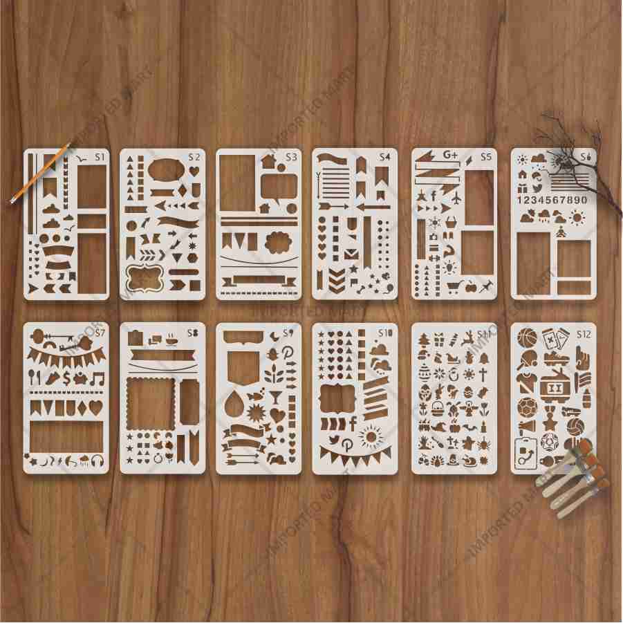 Bullet Journal Stencils Pack for Scrapbooking , Kids notebook and Bullet Journal – Decorative Symbols Design – ID# 715A - Image 2