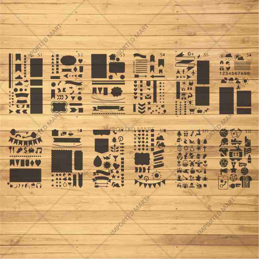 Bullet Journal Stencils Pack for Scrapbooking , Kids notebook and Bullet Journal – Decorative Symbols Design – ID# 715A - Image 3