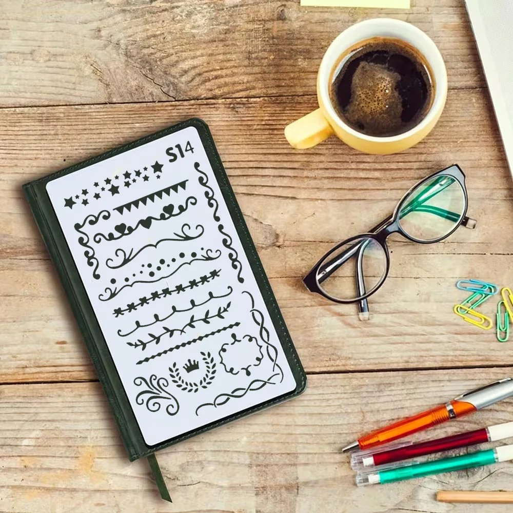 Bullet Journal Stencils Pack for Scrapbooking , Kids notebook and Bullet Journal – Decorative Symbols Design – ID# 715A - Image 5