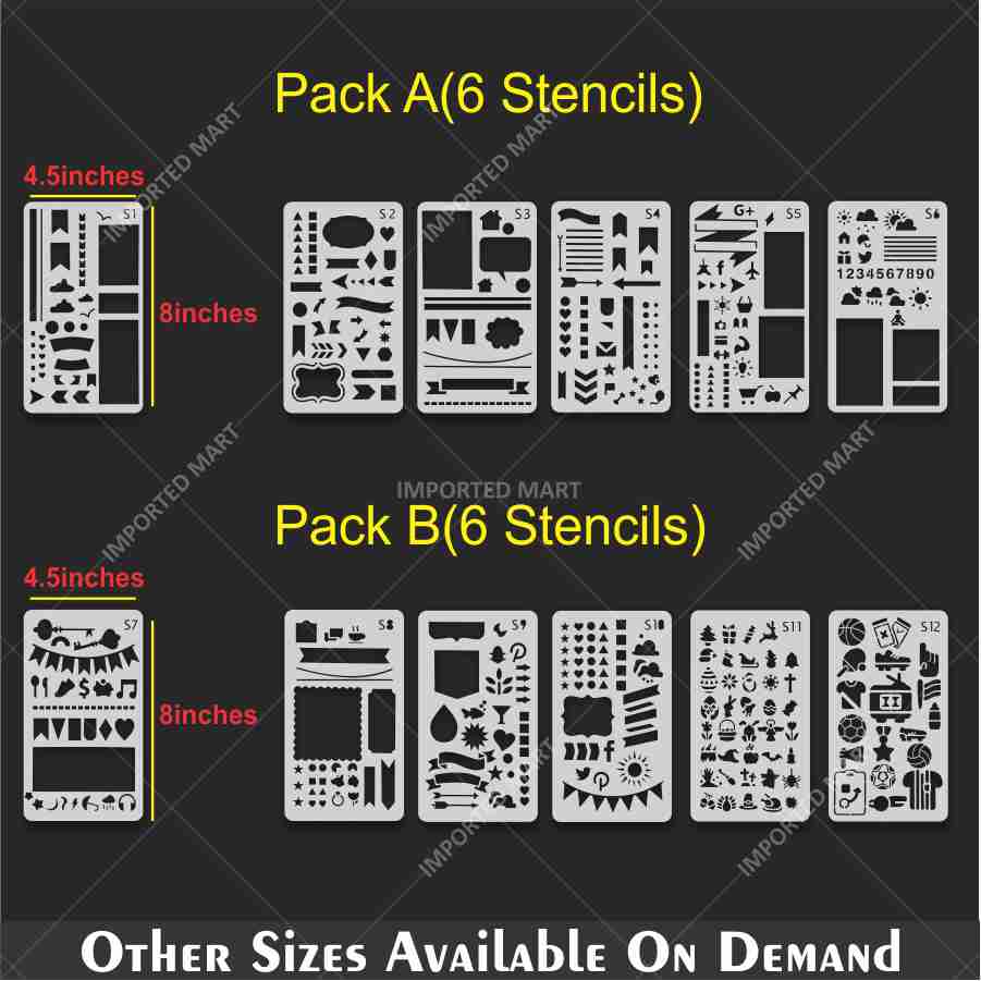 Bullet Journal Stencils Pack for Scrapbooking , Kids notebook and Bullet Journal – Decorative Symbols Design – ID# 715A - Image 7