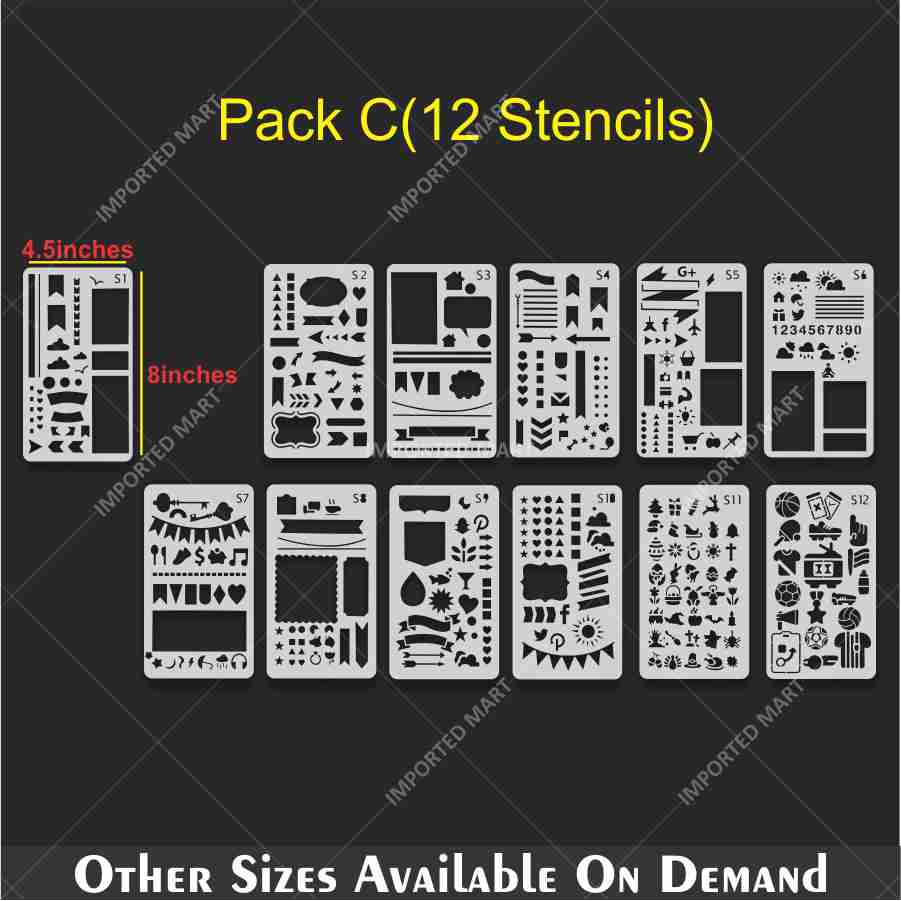 Bullet Journal Stencils Pack for Scrapbooking , Kids notebook and Bullet Journal – Decorative Symbols Design – ID# 715A - Image 8