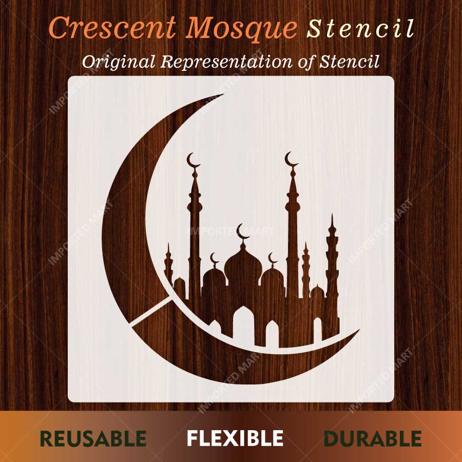 Crescent Mosque Stencil for Wall, Wood, Furniture & Ramadan Decor – Islamic Moon Masjid Design – ID# 773 - Image 2