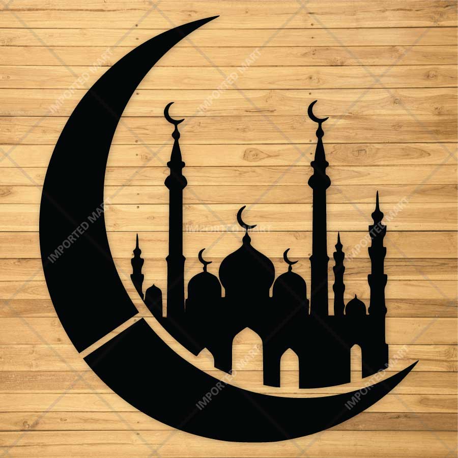 Crescent Mosque Stencil for Wall, Wood, Furniture & Ramadan Decor – Islamic Moon Masjid Design – ID# 773 - Image 3