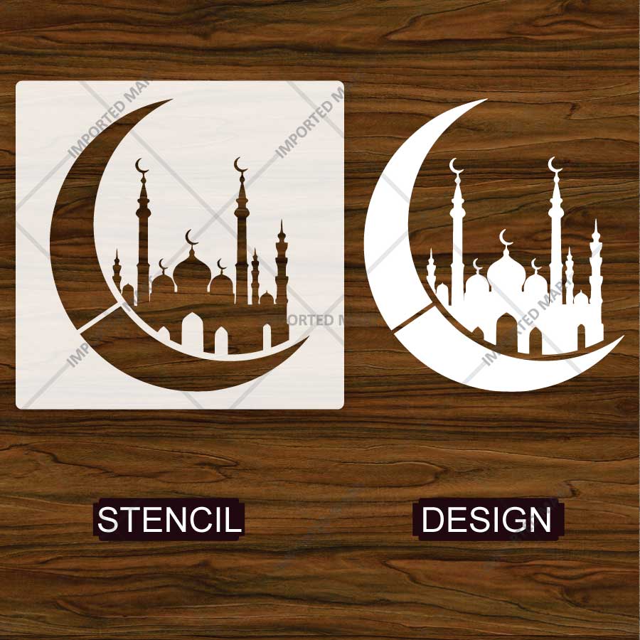 Crescent Mosque Stencil for Wall, Wood, Furniture & Ramadan Decor – Islamic Moon Masjid Design – ID# 773 - Image 4
