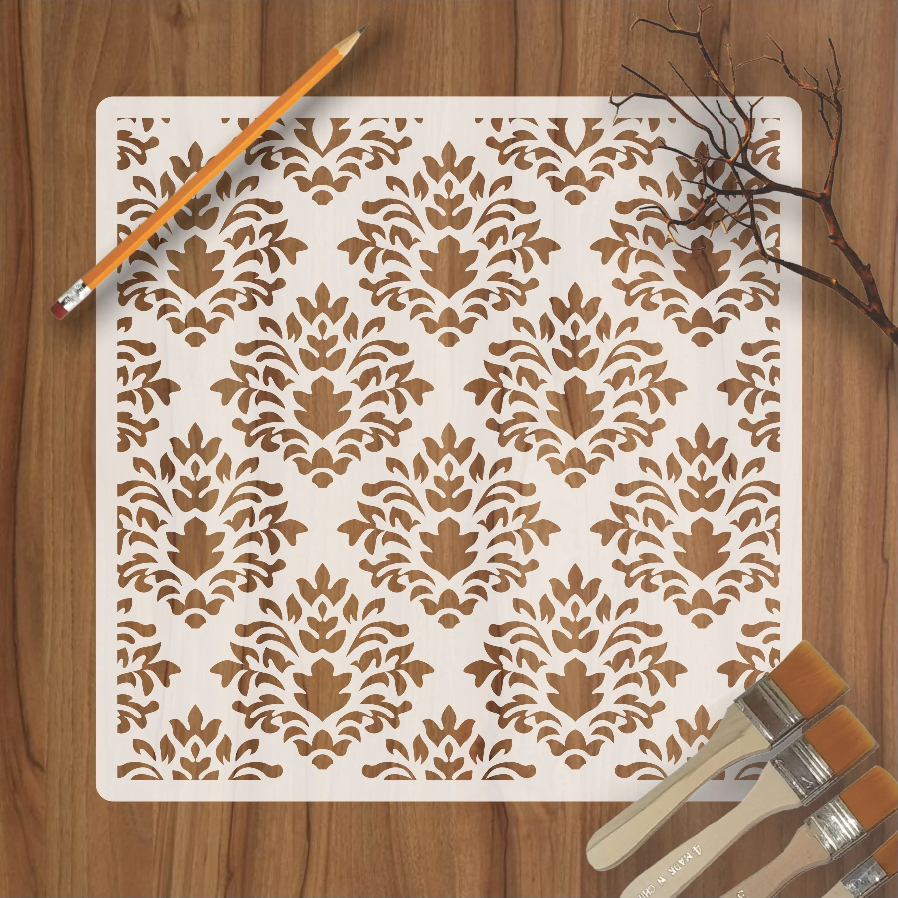 Crest Damask Reusable Stencil For Canvas And Wall Painting.ID#216 - Image 3