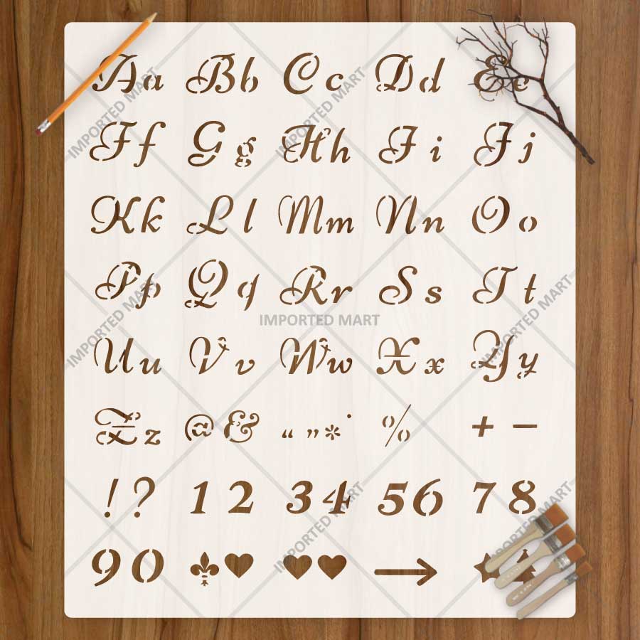 Cursive Alphabet Letters & Numbers Stencil Set for Wall, Wood, Fabric & Craft Painting – Script Font Design – ID# 779