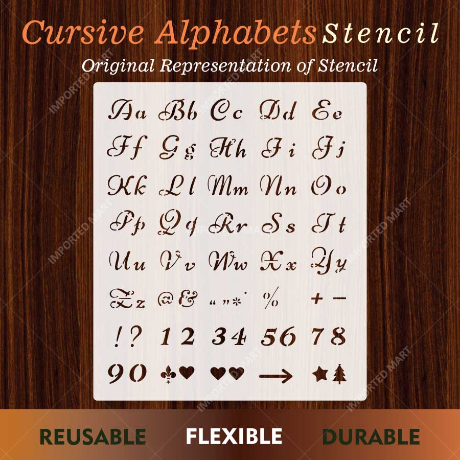 Cursive Alphabet Letters & Numbers Stencil Set for Wall, Wood, Fabric & Craft Painting – Script Font Design – ID# 779 - Image 2