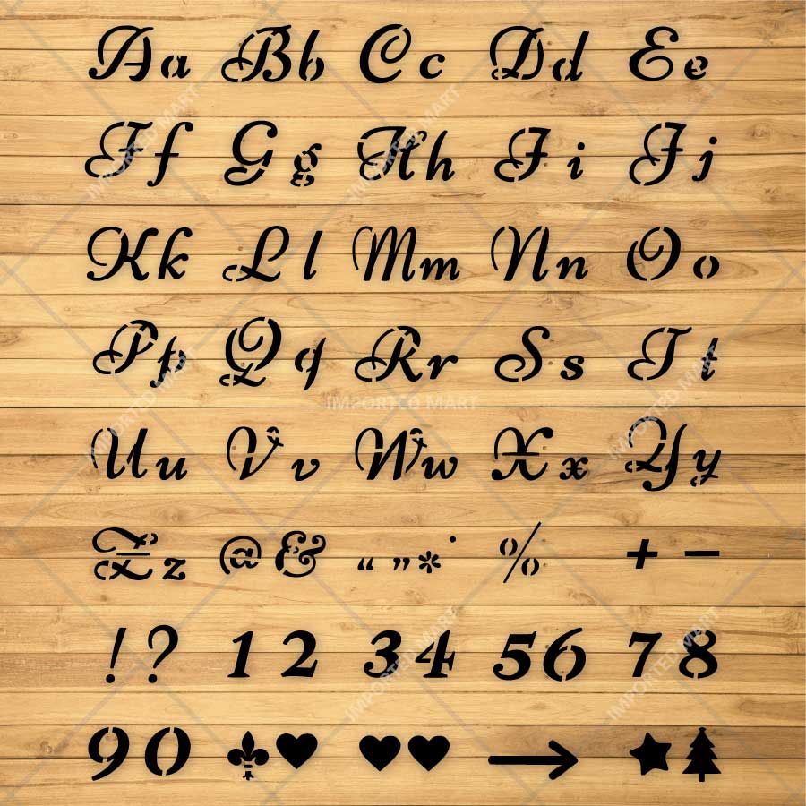 Cursive Alphabet Letters & Numbers Stencil Set for Wall, Wood, Fabric & Craft Painting – Script Font Design – ID# 779 - Image 3