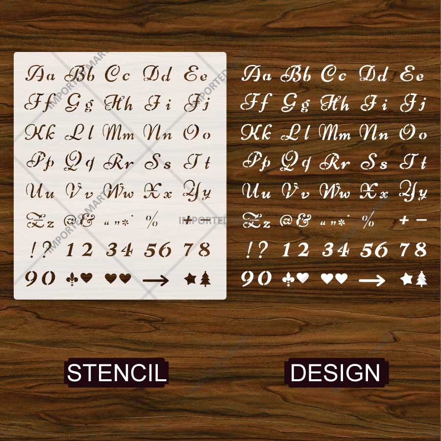 Cursive Alphabet Letters & Numbers Stencil Set for Wall, Wood, Fabric & Craft Painting – Script Font Design – ID# 779 - Image 4