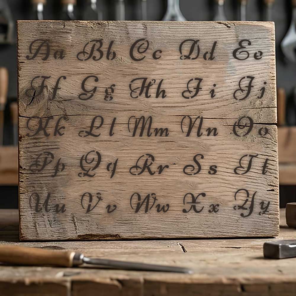 Cursive Alphabet Letters & Numbers Stencil Set for Wall, Wood, Fabric & Craft Painting – Script Font Design – ID# 779 - Image 6