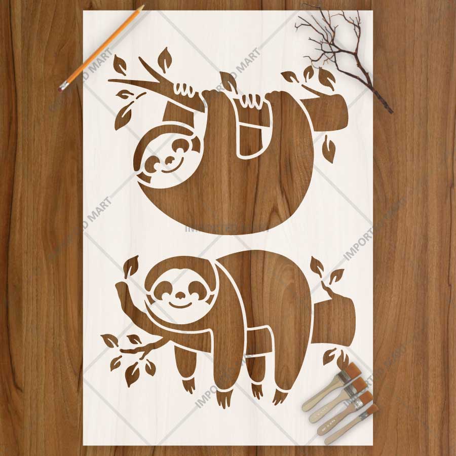 Cute Sloth Stencil for Wall, Kids Room & Furniture – Hanging Sloth Animal Design – ID# 782