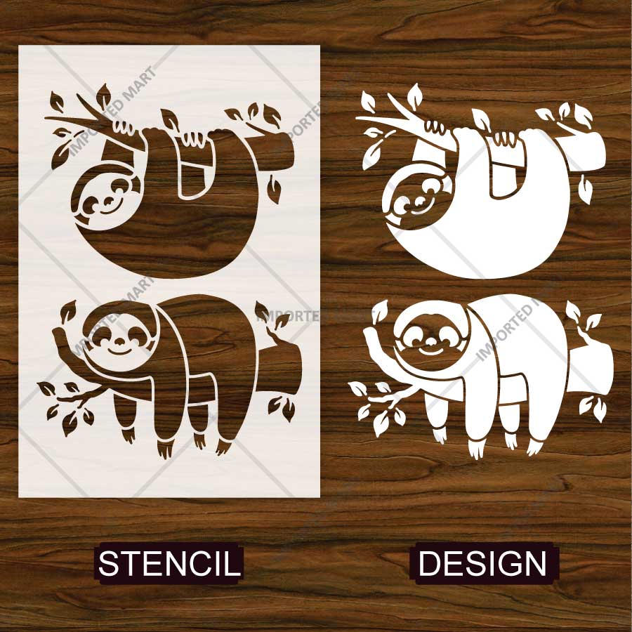 Cute Sloth Stencil for Wall, Kids Room & Furniture – Hanging Sloth Animal Design – ID# 782 - Image 3