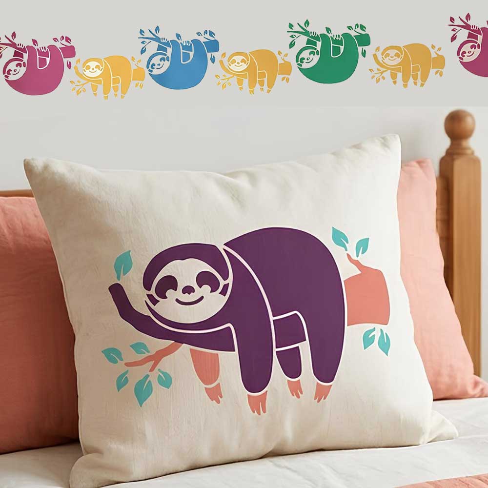 Cute Sloth Stencil for Wall, Kids Room & Furniture – Hanging Sloth Animal Design – ID# 782 - Image 6