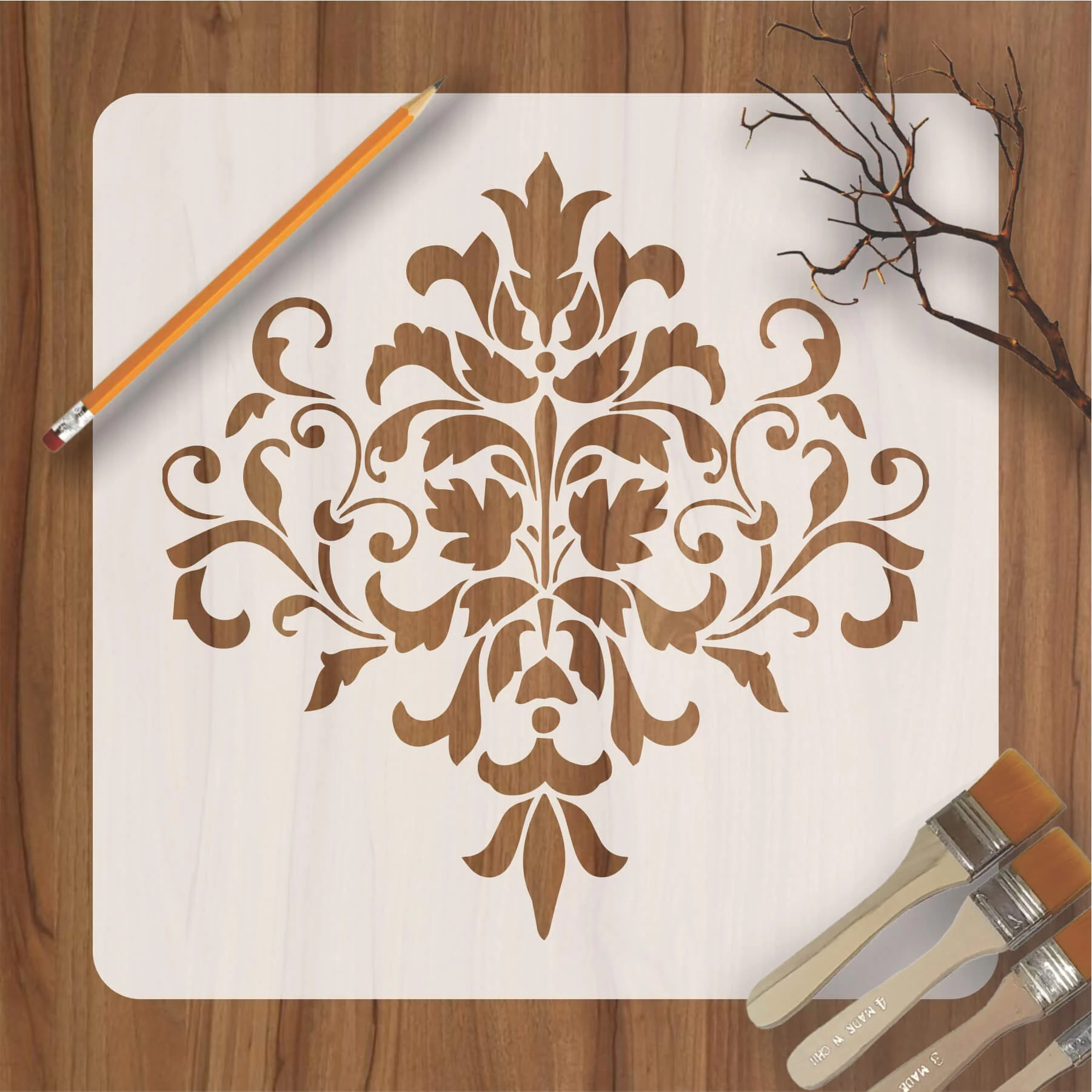 Damask Floral Allover Pattern Reusable Stencil For Canvas And Wall Painting.ID#239
