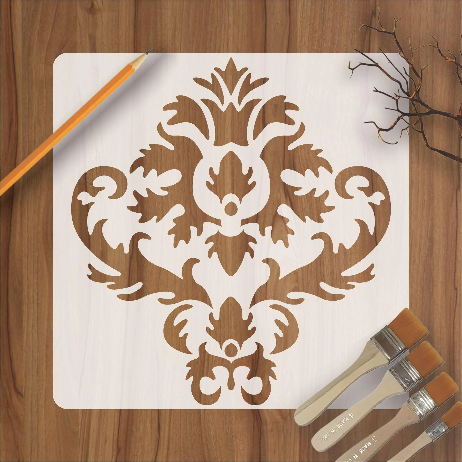 Damask floral pattern Reusable Stencil For Canvas And Wall Painting.ID#211