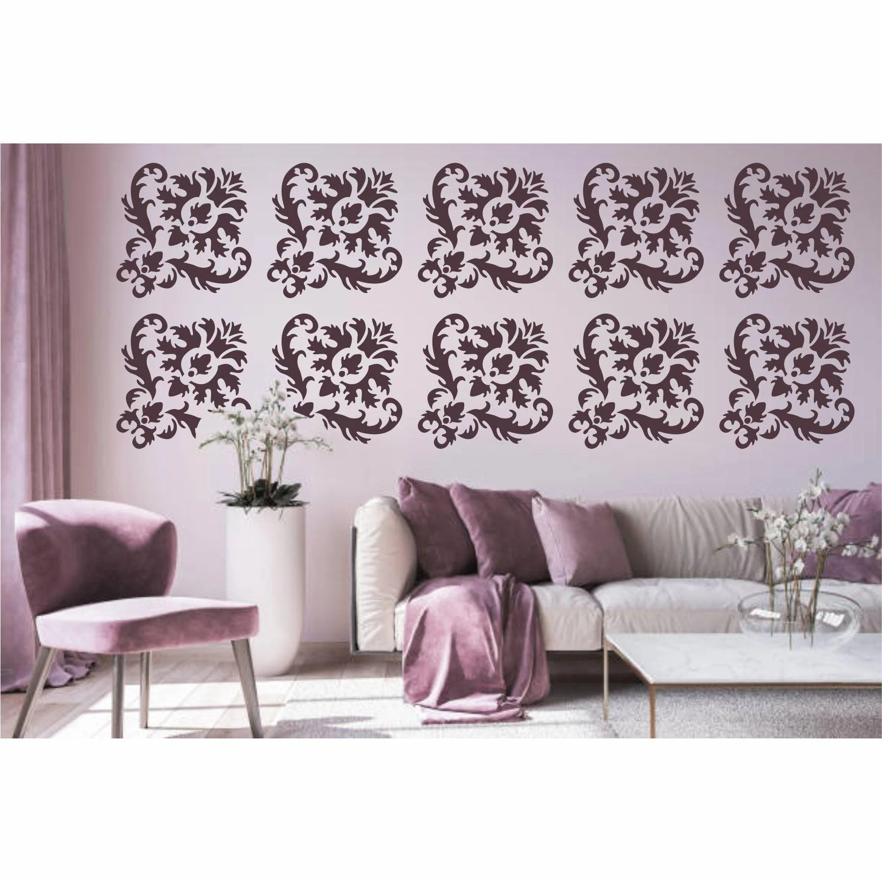 Damask floral pattern Reusable Stencil For Canvas And Wall Painting.ID#211 - Image 7