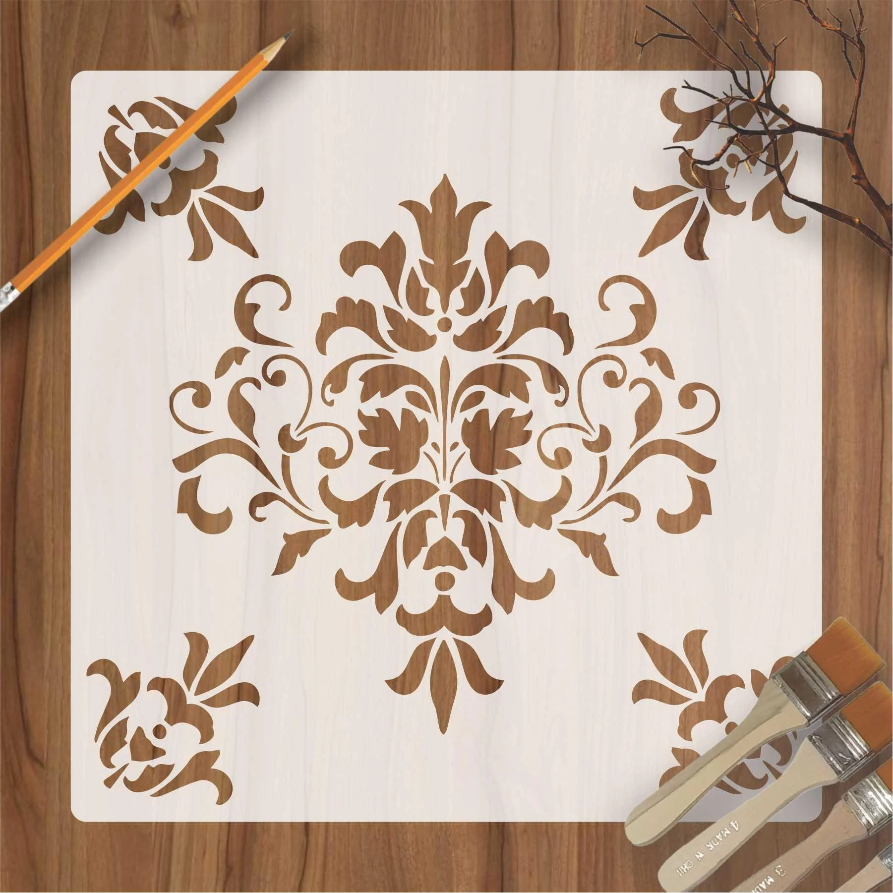 Damask Motif Reusable Stencil for Canvas and wall painting.ID#152