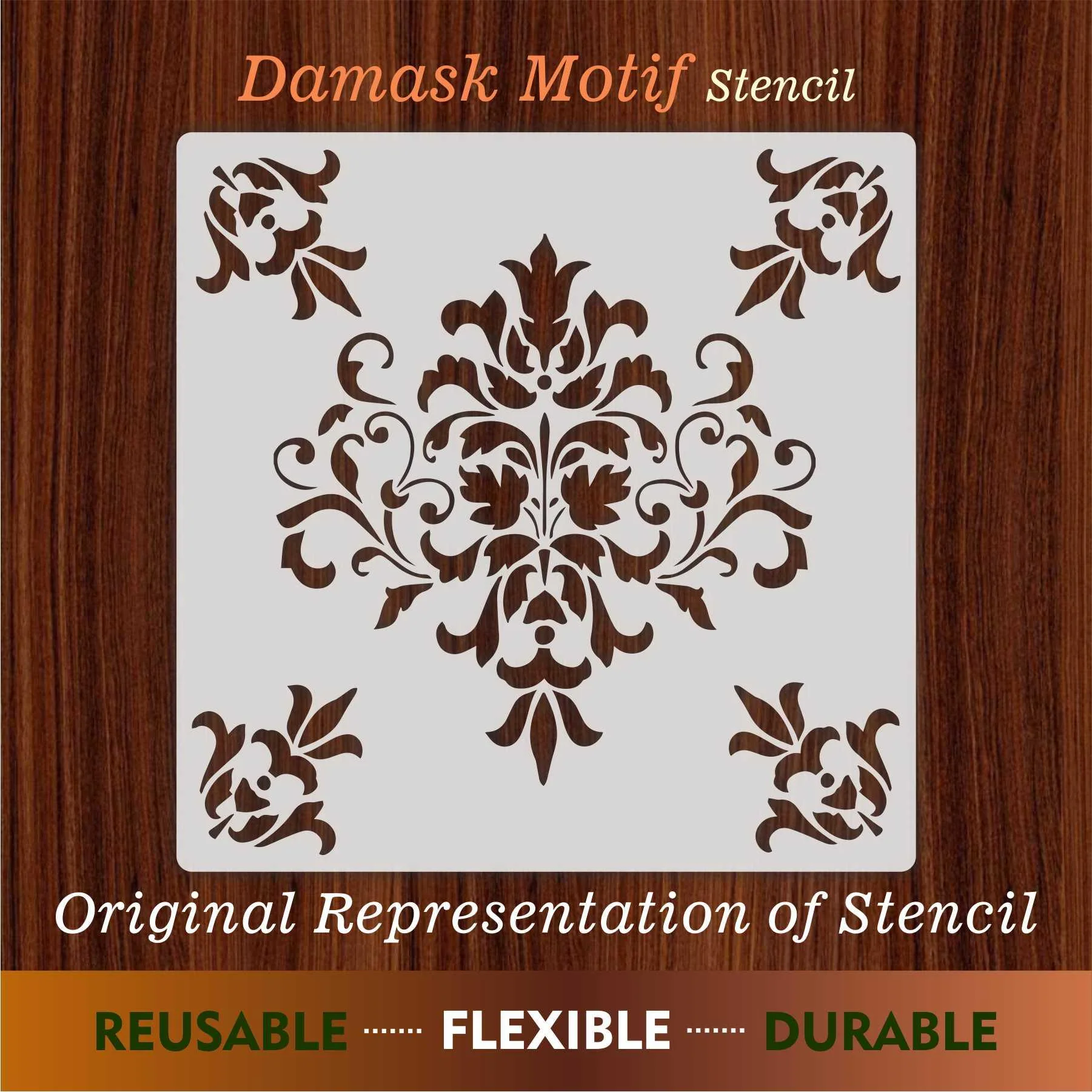 Damask Motif Reusable Stencil for Canvas and wall painting.ID#152 - Image 6