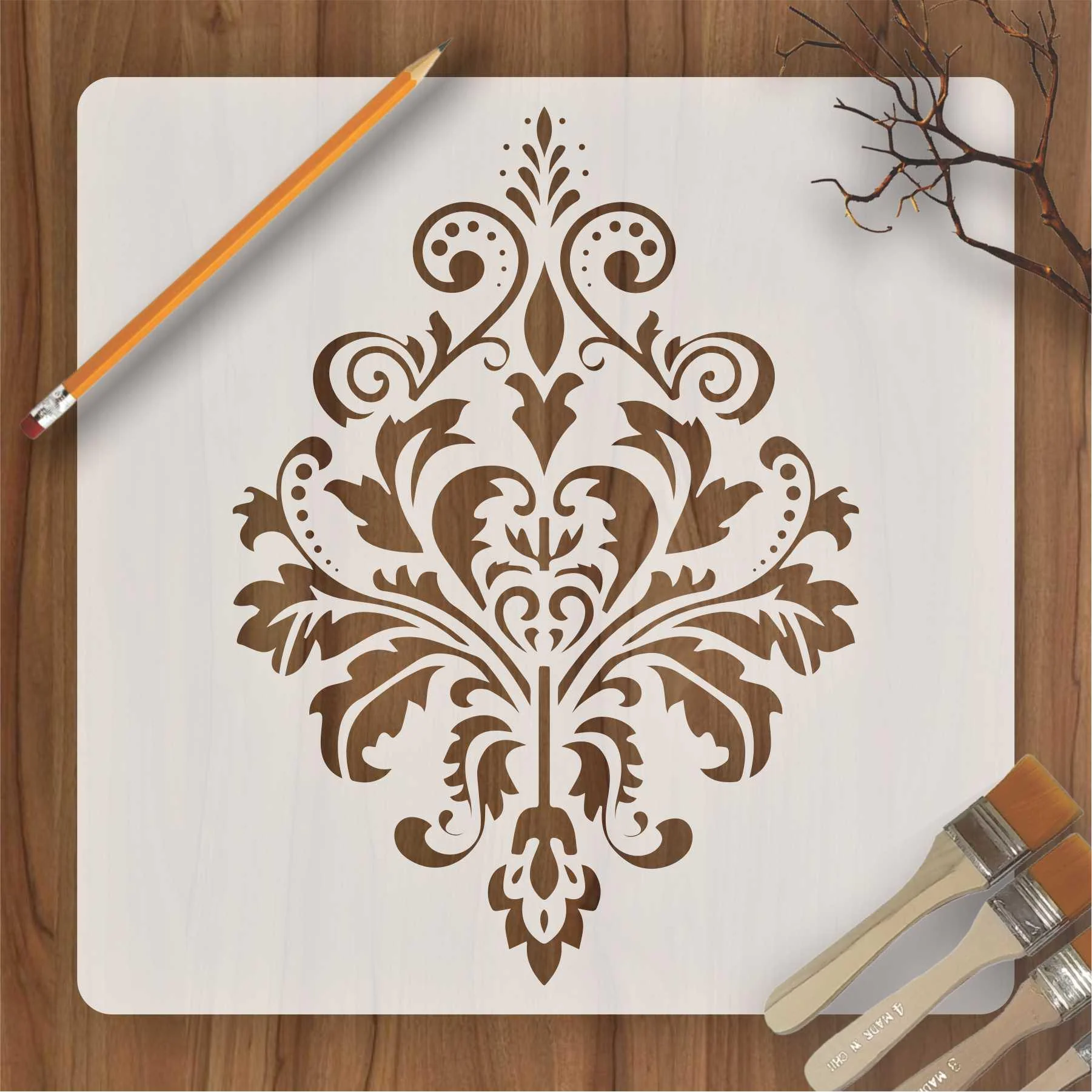 Damask Motif Reusable Stencil for Canvas and wall painting.ID#151 - Image 2