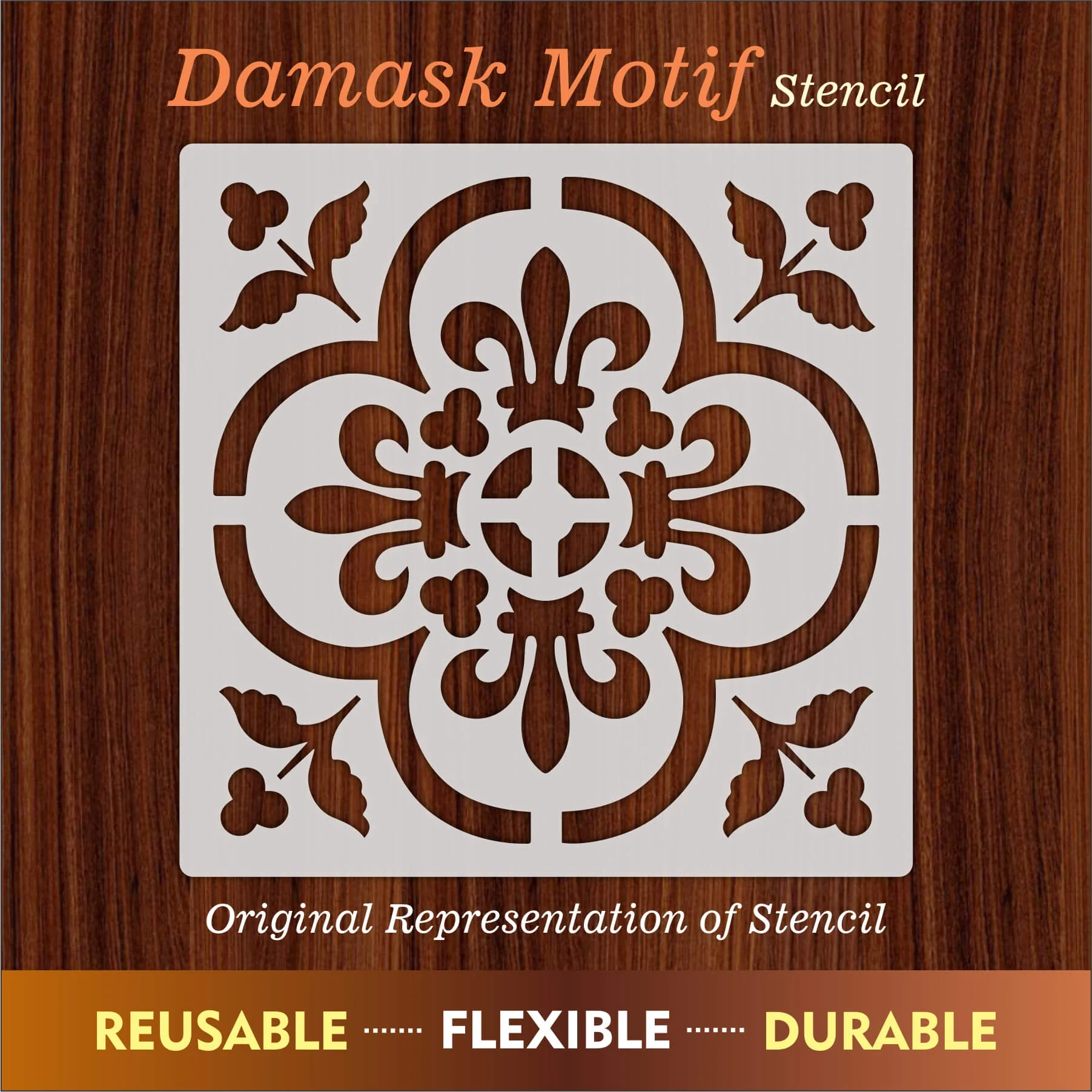 Damask Motif Reusable Stencil For Canvas And Wall Painting.ID#235 - Image 11