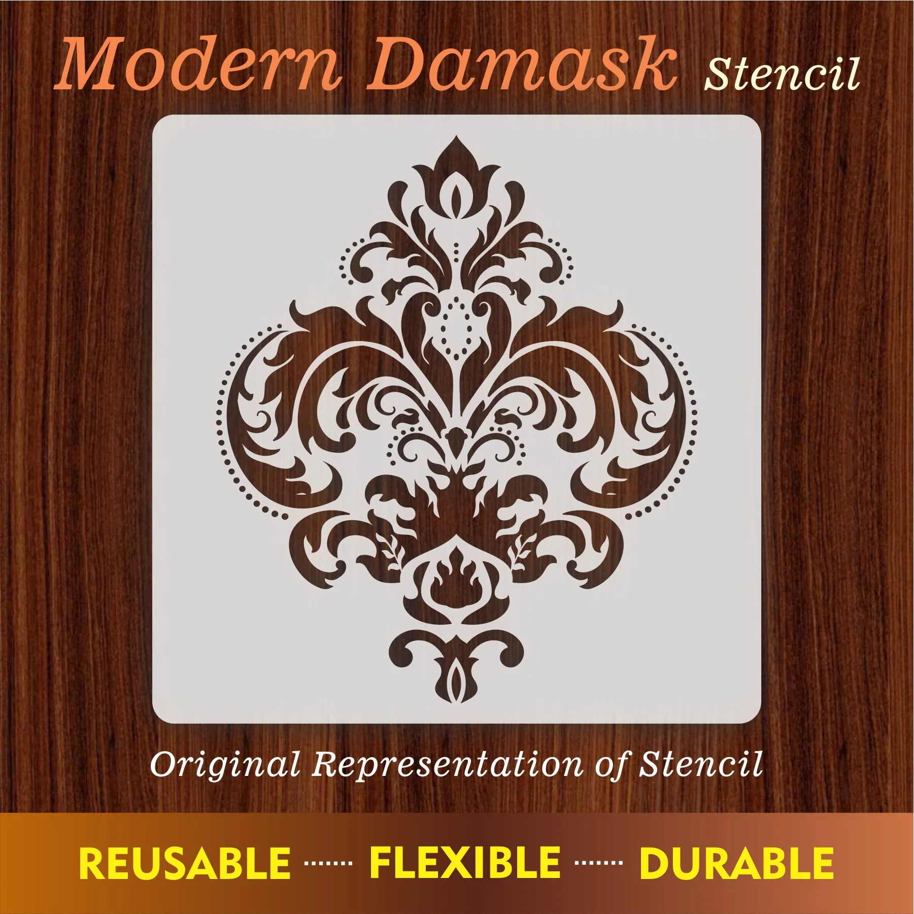 Modern Damask Motif Reusable Stencil for Canvas and wall painting.ID#466 - Image 8