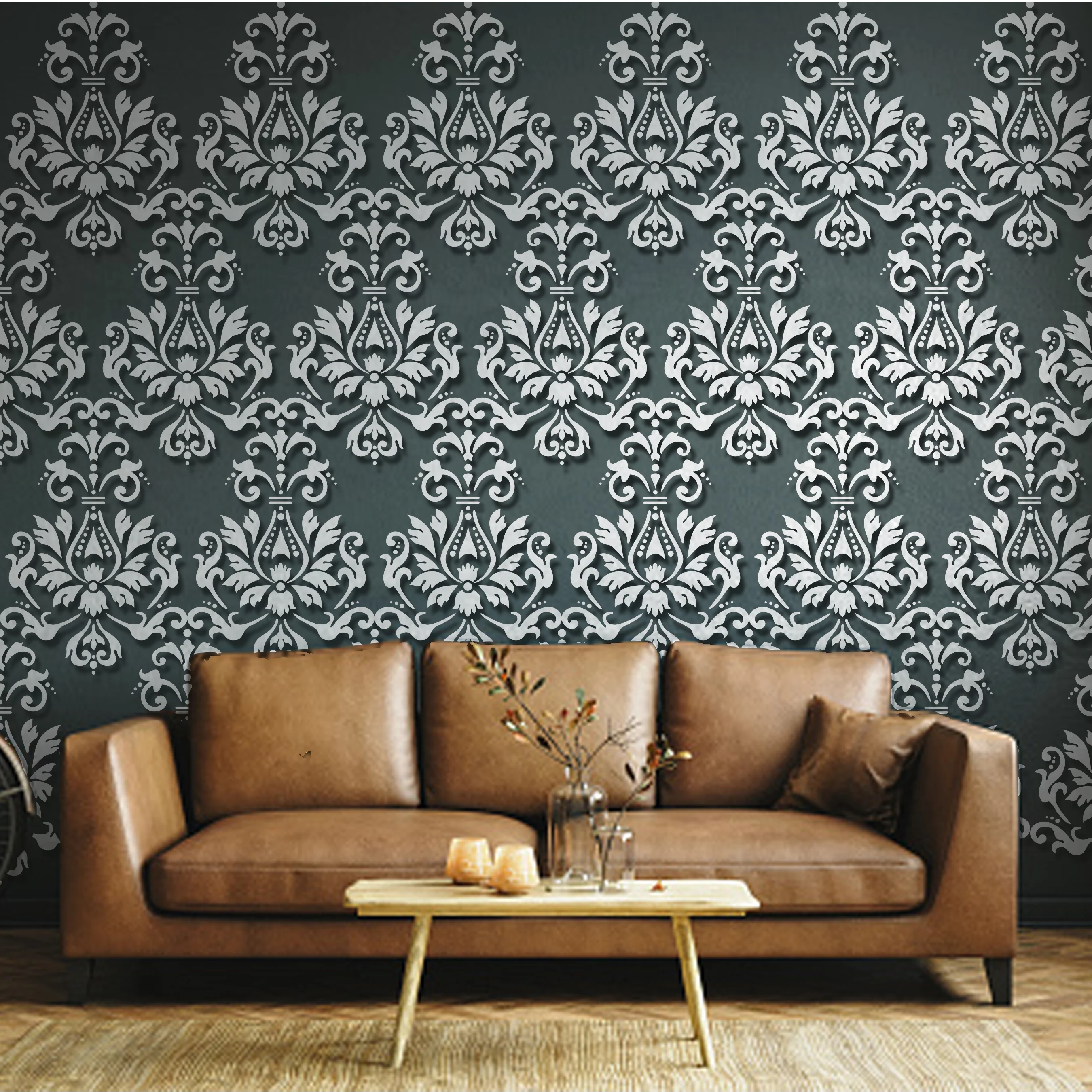 Damask Reusable Stencil Used for Tile, Wood, Floor, Wall. ID #499 - Image 3