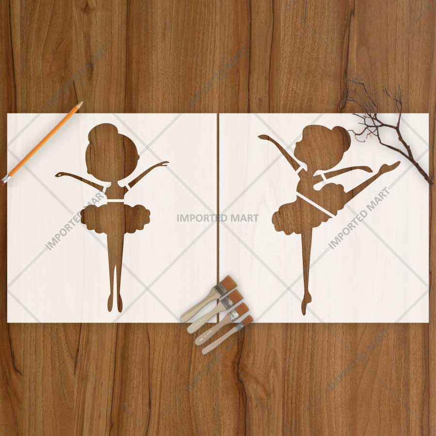 Dancing Ballerina Stencil Pack of 2 for Wall, Wood & Fabric Art – Ballet Girl Silhouette Designs – ID# 800