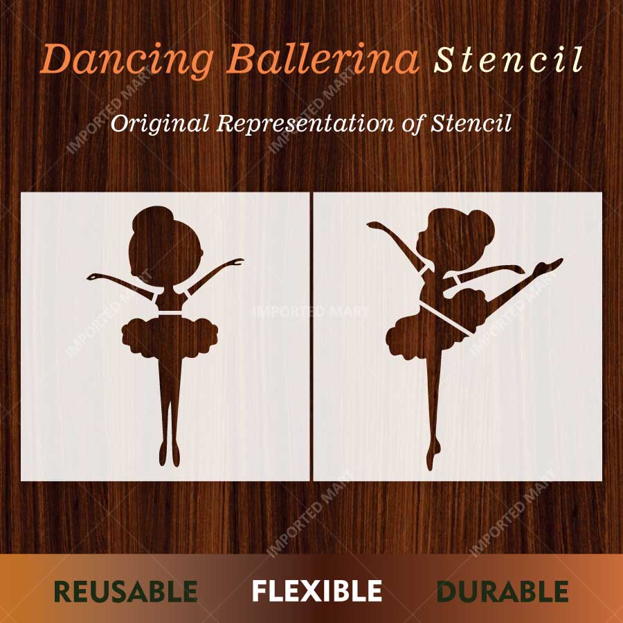 Dancing Ballerina Stencil Pack of 2 for Wall, Wood & Fabric Art – Ballet Girl Silhouette Designs – ID# 800 - Image 2