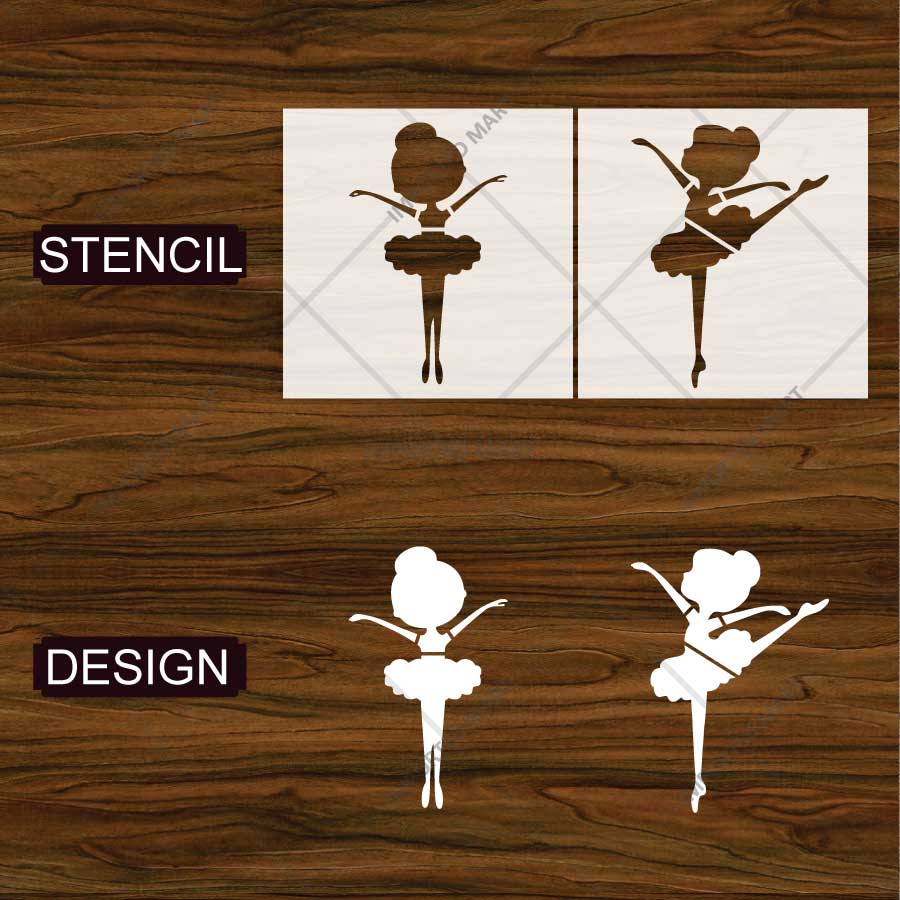 Dancing Ballerina Stencil Pack of 2 for Wall, Wood & Fabric Art – Ballet Girl Silhouette Designs – ID# 800 - Image 4