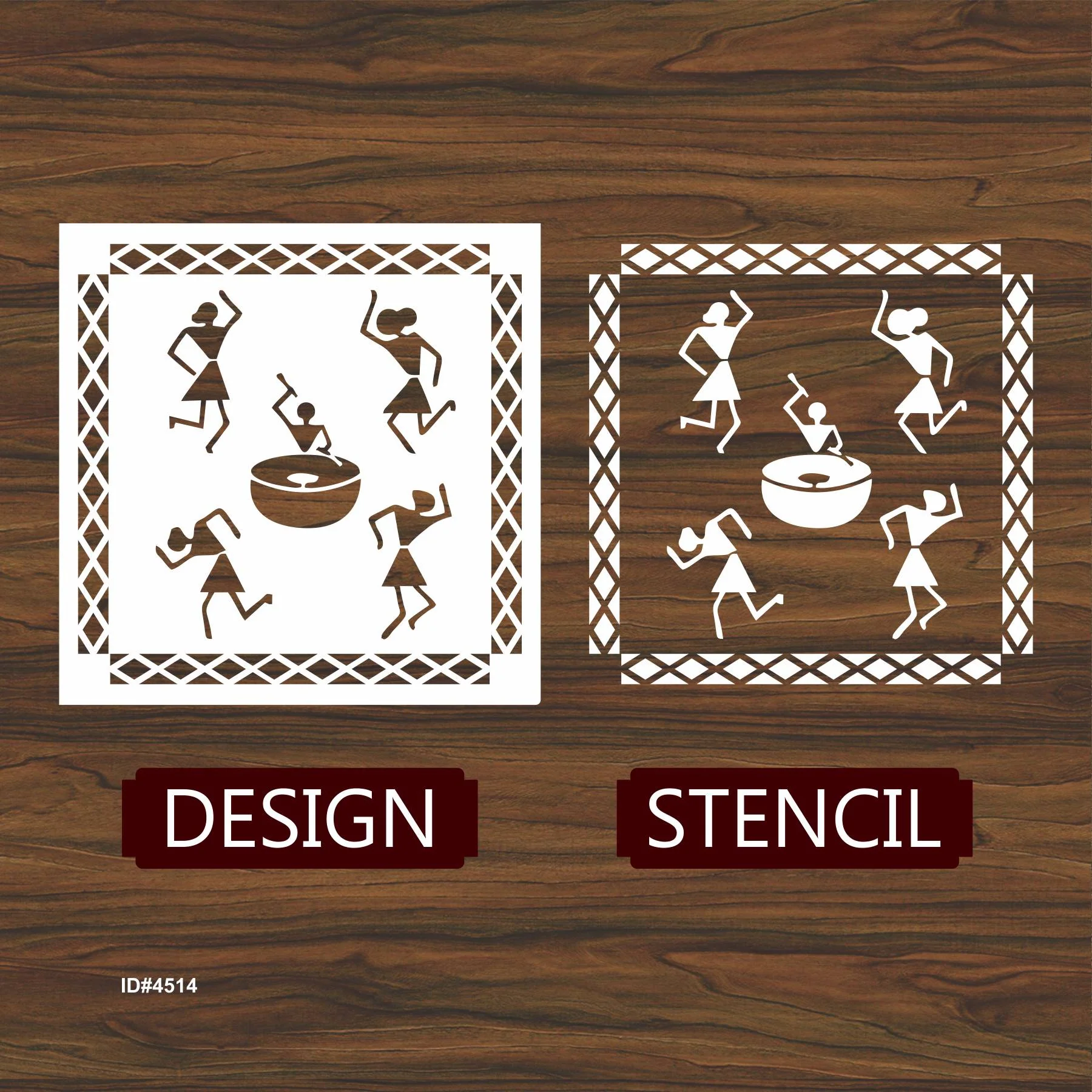 Dancing Warli Stencil for Painting on Canvas, Wall, Wood. ID #4514 - Image 3