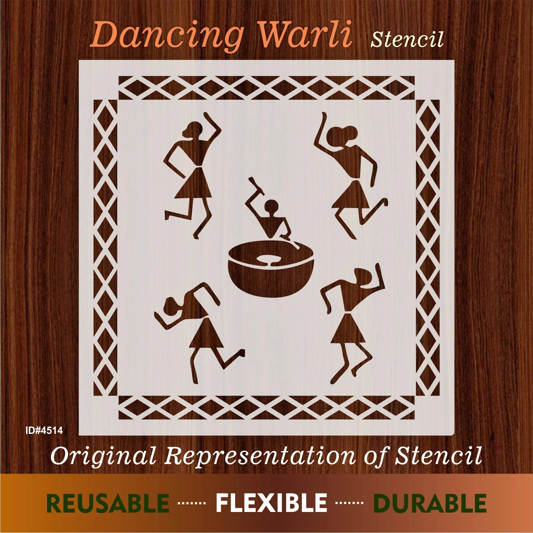 Dancing Warli Stencil for Painting on Canvas, Wall, Wood. ID #4514 - Image 7