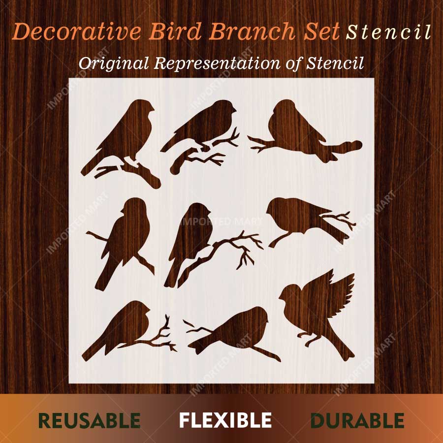 Decorative Bird Branch Set Stencil for Wall, Wood & Furniture Art – Nature Bird Silhouette Design – ID# 811 - Image 2