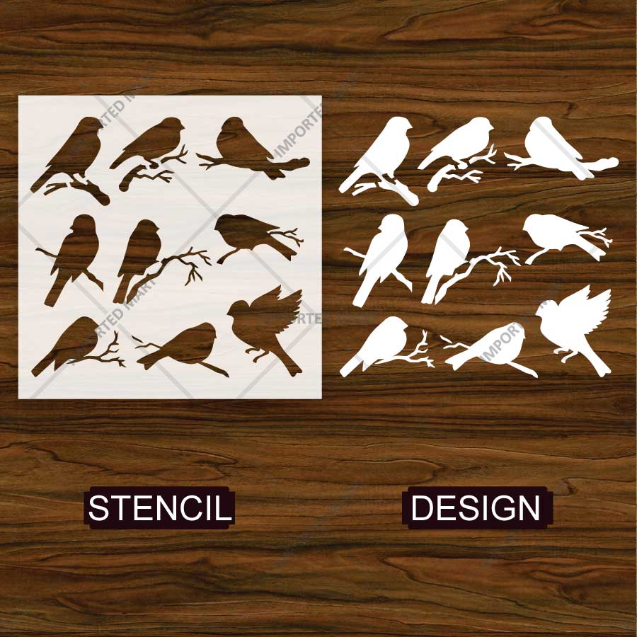 Decorative Bird Branch Set Stencil for Wall, Wood & Furniture Art – Nature Bird Silhouette Design – ID# 811 - Image 4
