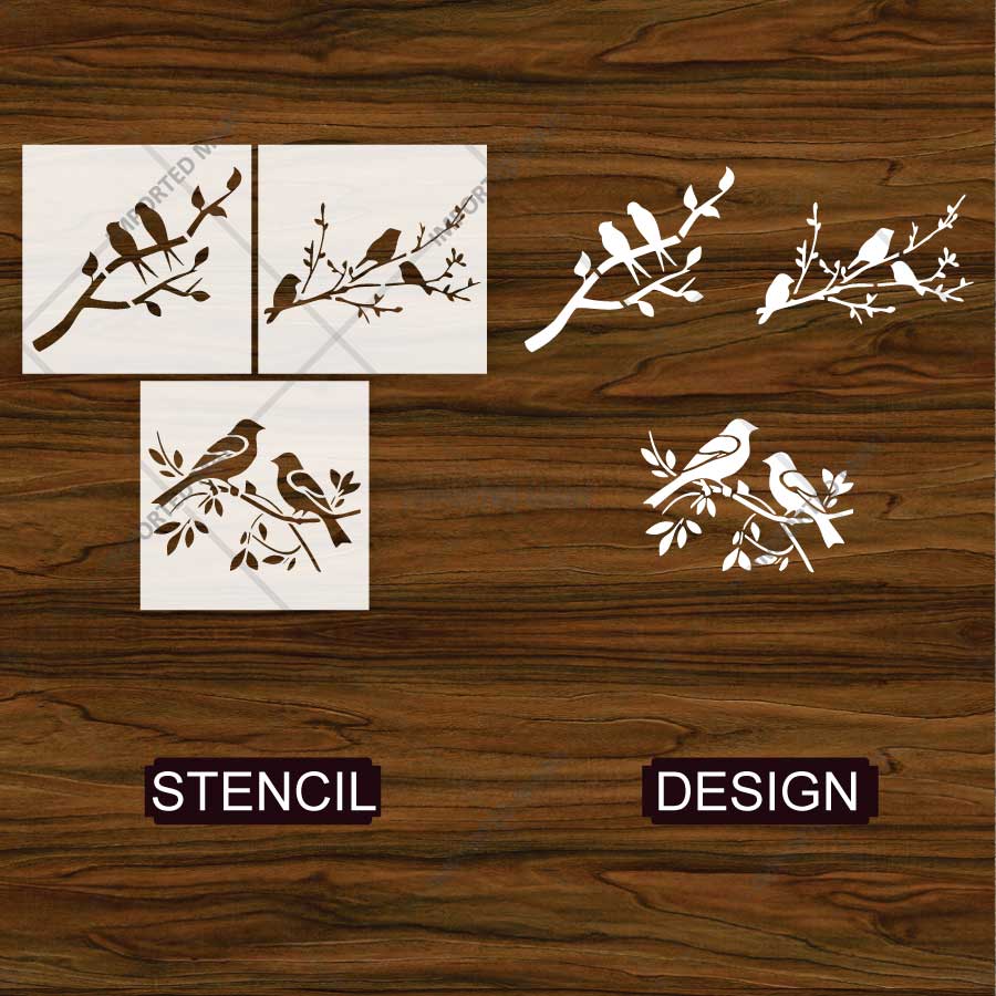 Decorative Birds Branch Pack of 3 Stencil for Wall, Wood, Furniture & Fabric Art – Nature Bird Design Bundle – ID# 771 - Image 4