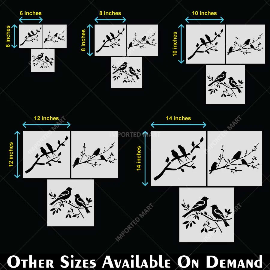Decorative Birds Branch Pack of 3 Stencil for Wall, Wood, Furniture & Fabric Art – Nature Bird Design Bundle – ID# 771 - Image 5