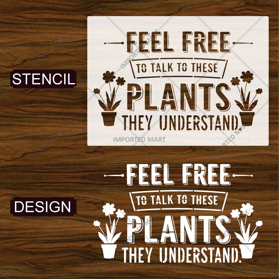 Decorative Plant Quote Stencil for Wall, Wood & Fabric Art – Feel Free Plant Typography Design – ID# 785 - Image 4