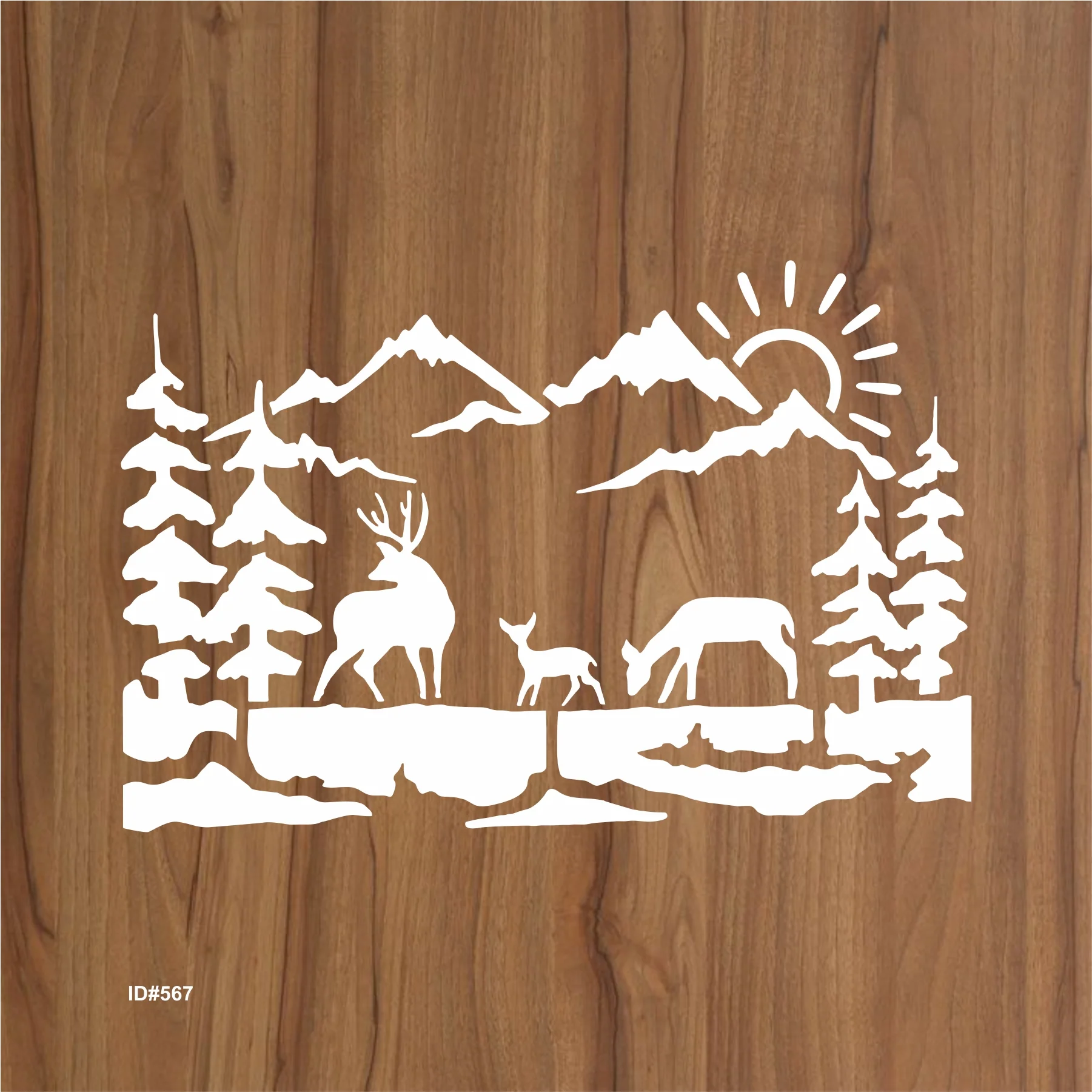 Deer Family Mountain Landscape Stencil for Walls, Wood & Fabric – Nature Scene Template – ID#567 - Image 3